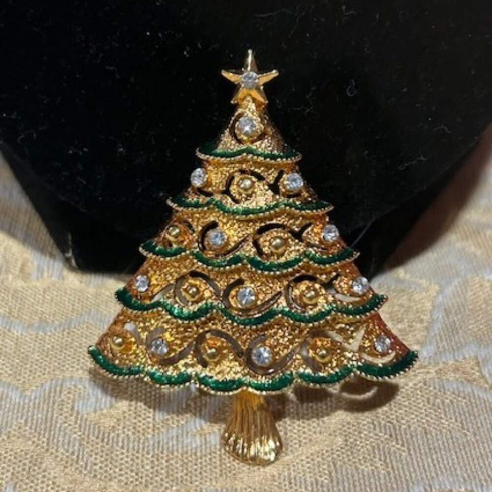 HOLIDAY🎄🎄EISENBERG ICE Sparkly Gold Rhinestone Christmas Tree BROOCH